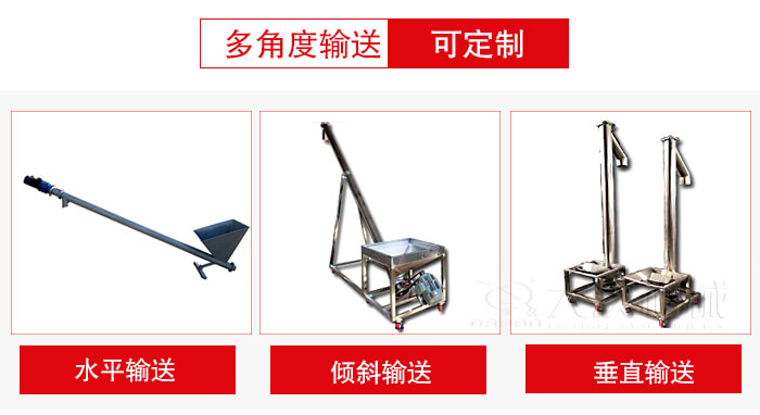 螺旋輸送機(jī)輸送形式可分為：水平，傾斜，垂直等三種