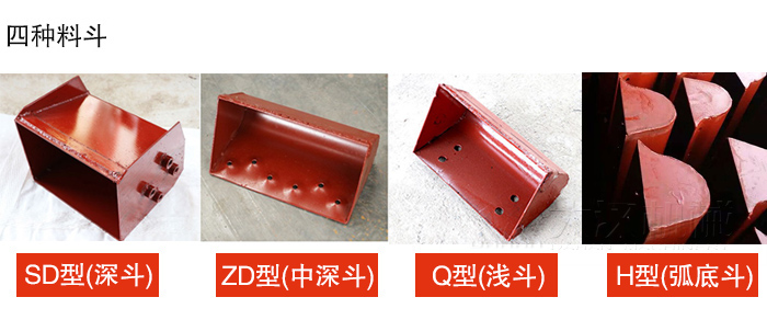 四種料斗Q型(淺斗)、H型(弧底斗)、ZD型(中深斗)SD型(深斗)展示圖